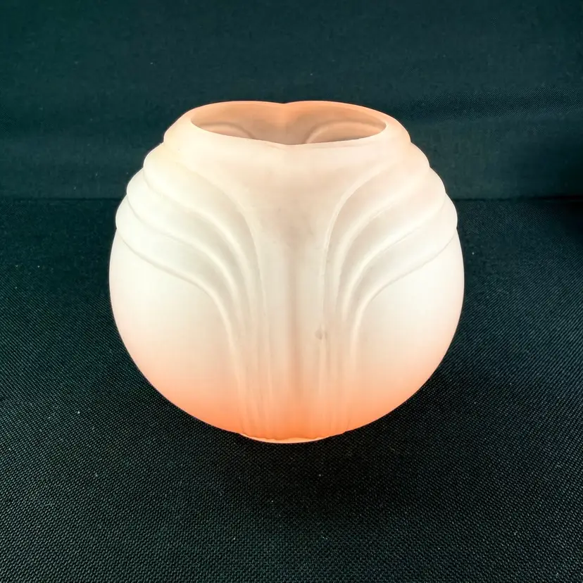 Pink Satin Glass Art Deco Vase With Heart Shaped Opening