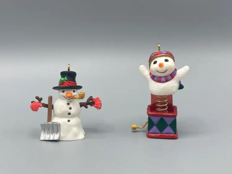 Vintage Miniature Hallmark Keepsake Ornaments - 2000 Holiday Flurries and 1999 Snowy Surprise