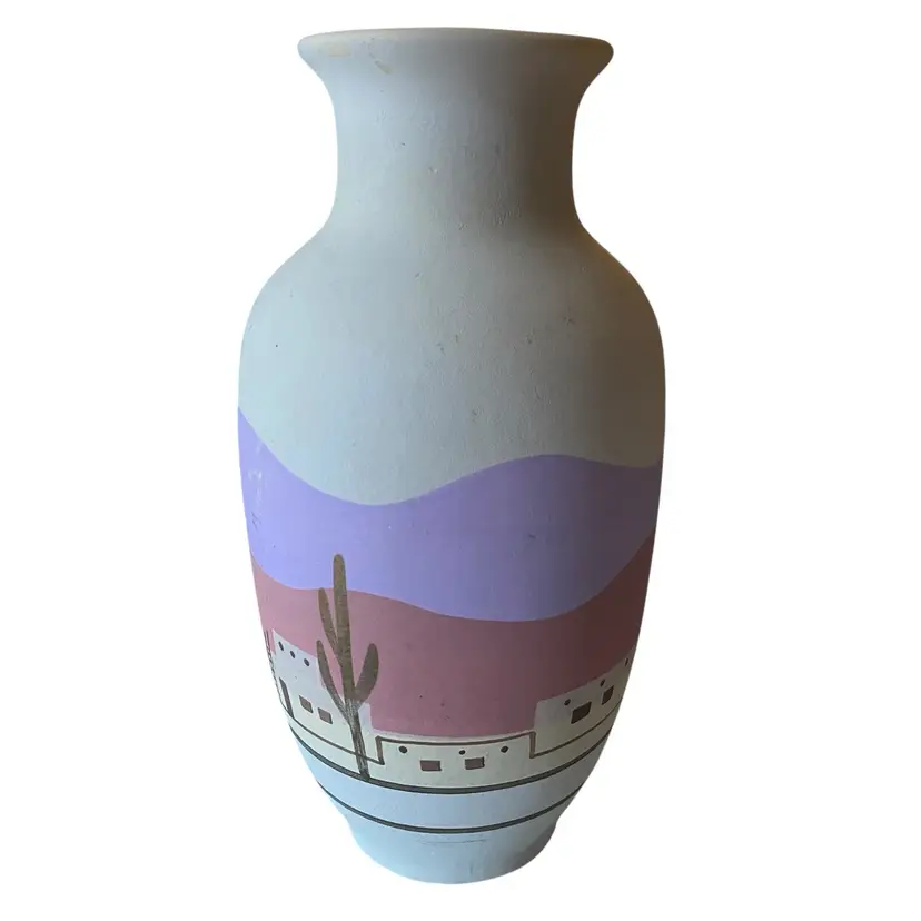 Tesa HAND PAINTED Small Pottery Vase Bisque Clay Vase
