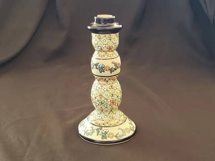 SERVIN Mexico Handmade Painted Ceramic Candlestick Signed never used 8 1/4"tall