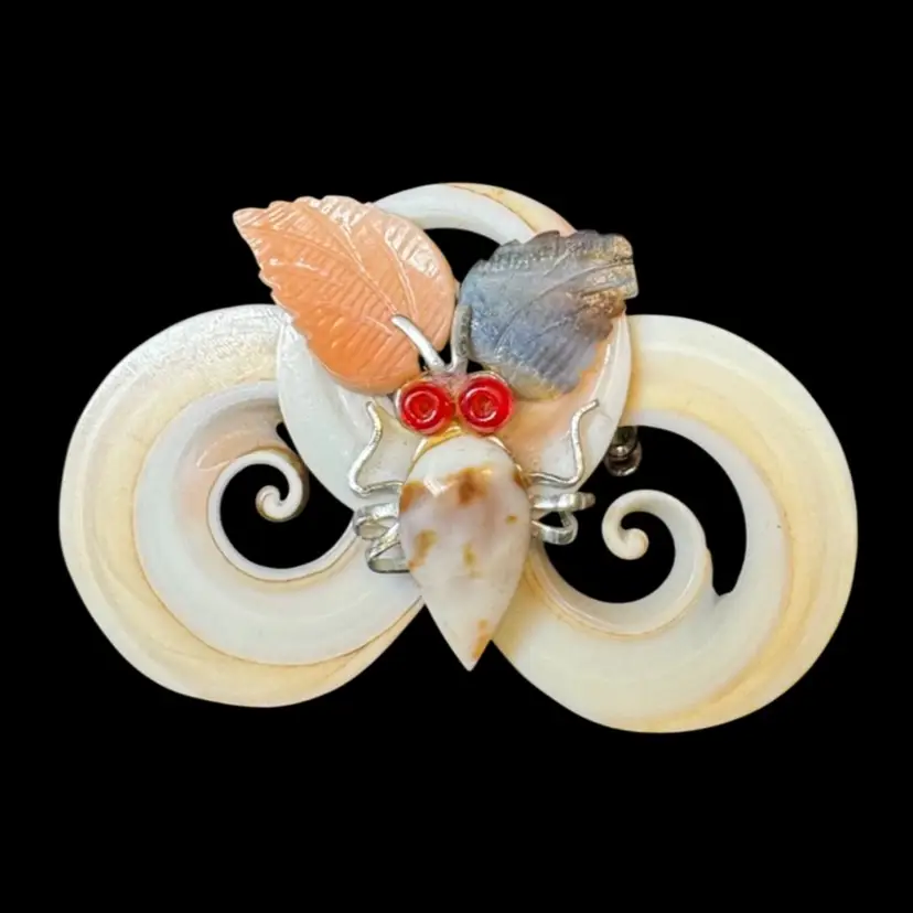 Shell Pin Insect Or Bug Brooch Vintage 1.5” Unmarked