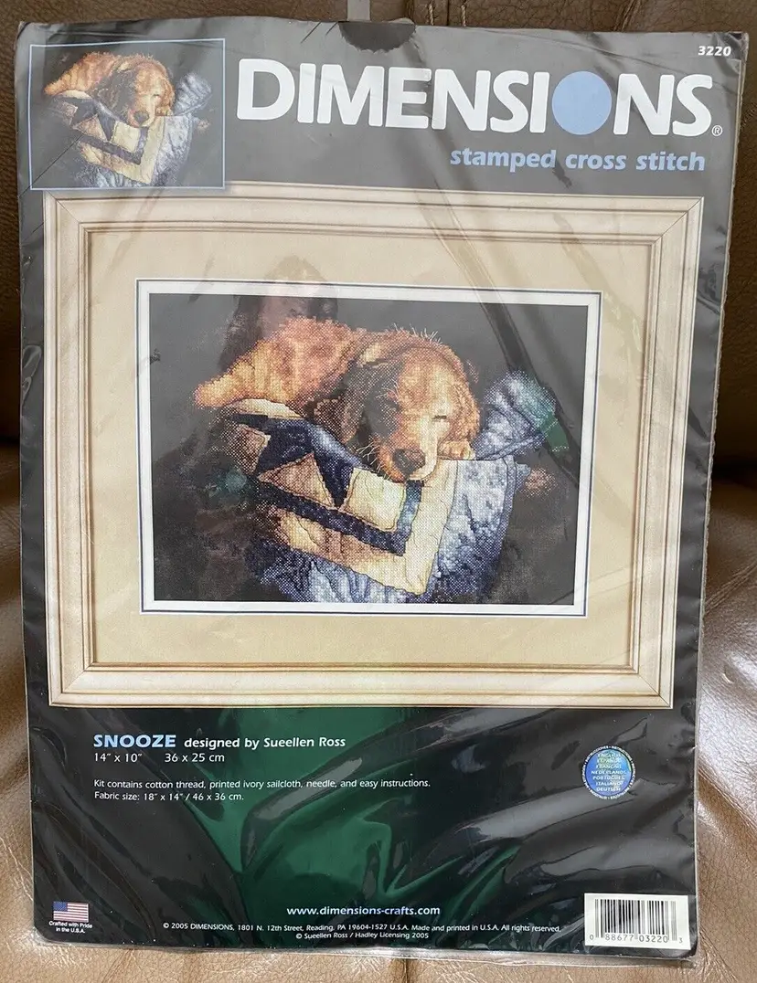 Dimensions Stamped Cross Stitch Kit SNOOZE Napping Dog Golden Retriever NEW