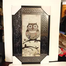 Owl picture in black frame. New. 11 x 7