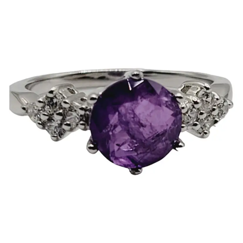 Beautiful 925 Sterling Silver Ring Purple And Clear CZ Cubiz Zirconia Size 7