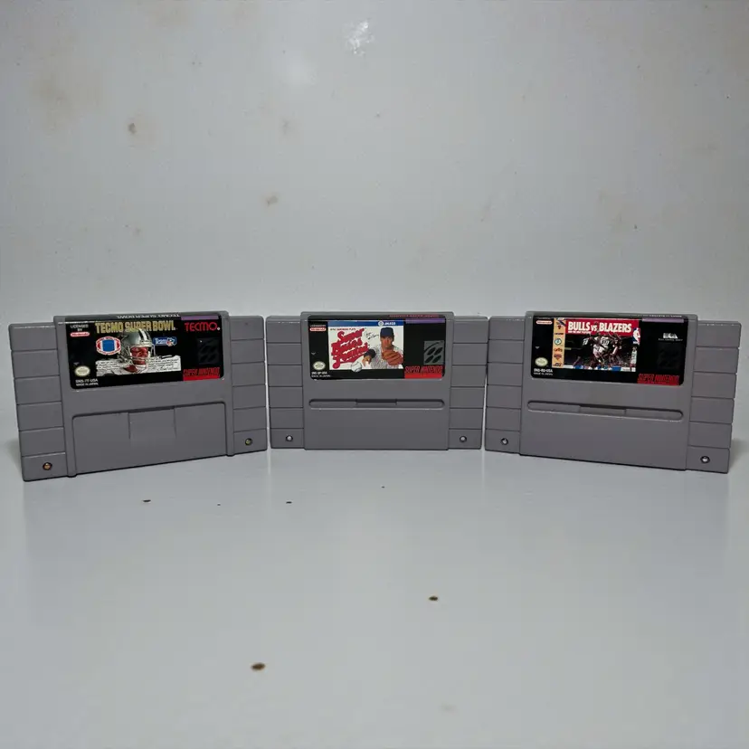 3 Super NES SNES Games Tecmo Super Bowl Bulls Vs. Blazers Super Bases Load