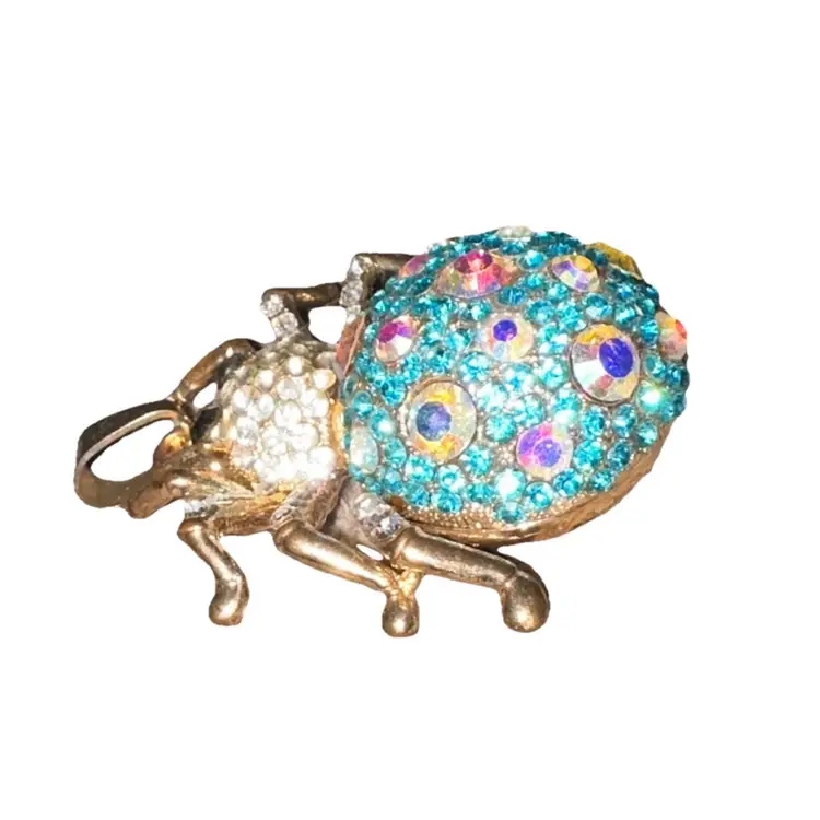 Betsey Johnson Fat Spider Pendant Creepy Crawler Halloween Teal Blue Crystal