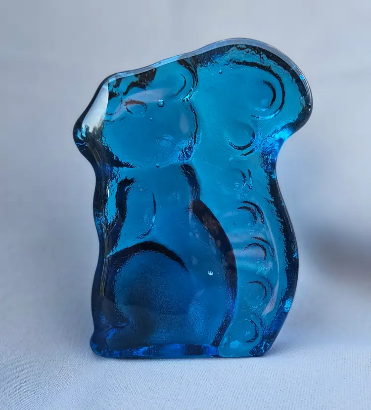 Blue Glass Squirrel Paperweight, Bookend, Figurine Possibly Viking Glass