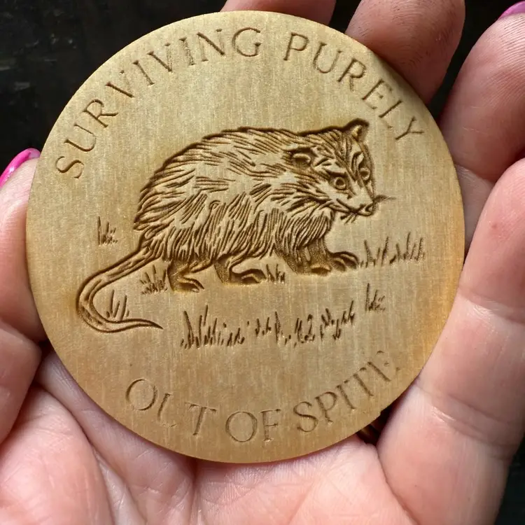 “Surviving Out of Spite” Wooden Possum Sticker