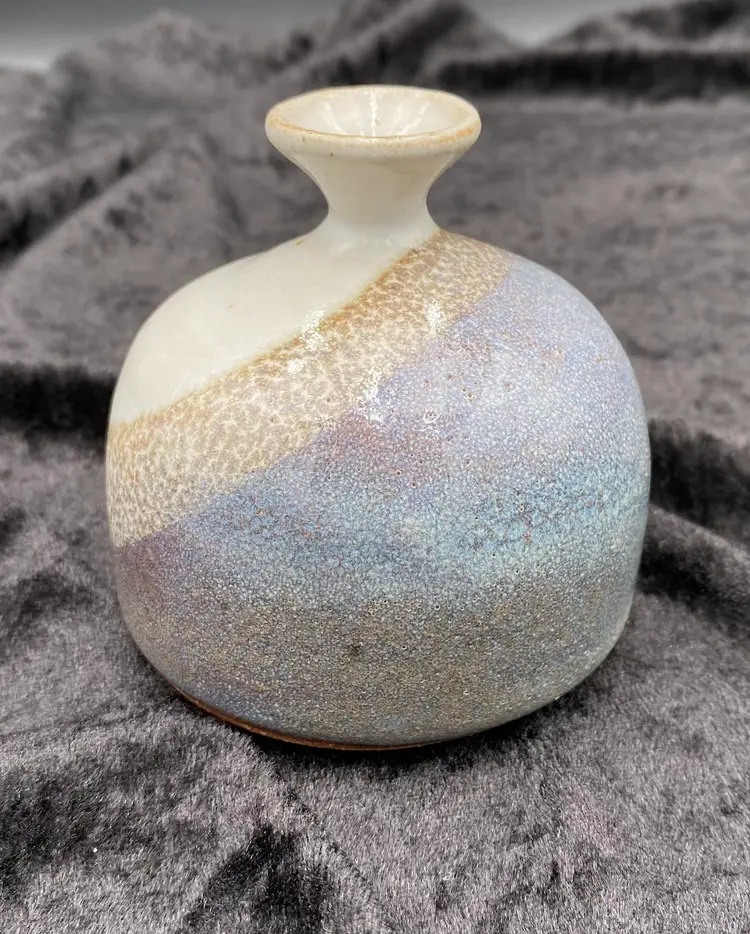 Vintage Studio Pottery Stoneware Craft Bud Vase, Dip Glazes, 3.2" Tall, Signed
