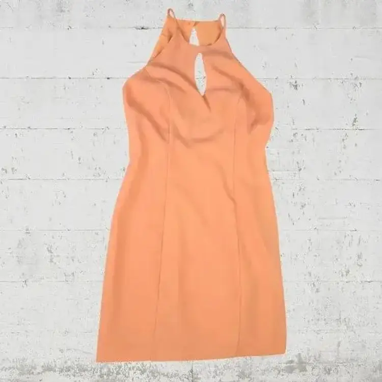 Vintage 70s Orange Mod Joseph Ribkoff Womens Mini Halter Keyhole Dress Size 4