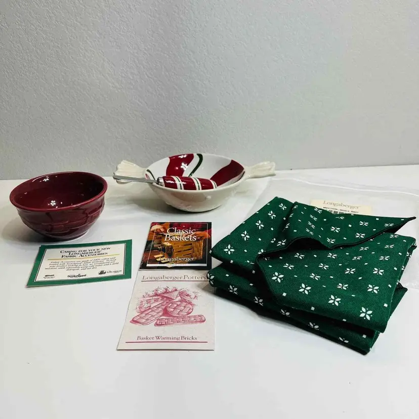 Longaberger Lot Brick Cover Dip bowl and Spreader Pottery Bowl Set