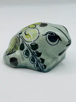 Tonala Mexican Pottery Frog Mexican Folk Art Hand Painted Mexico Signed 2”