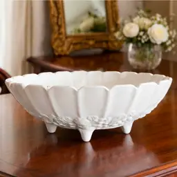 Vintage Indiana Milk Glass Scalloped Footed Bowl 12x8