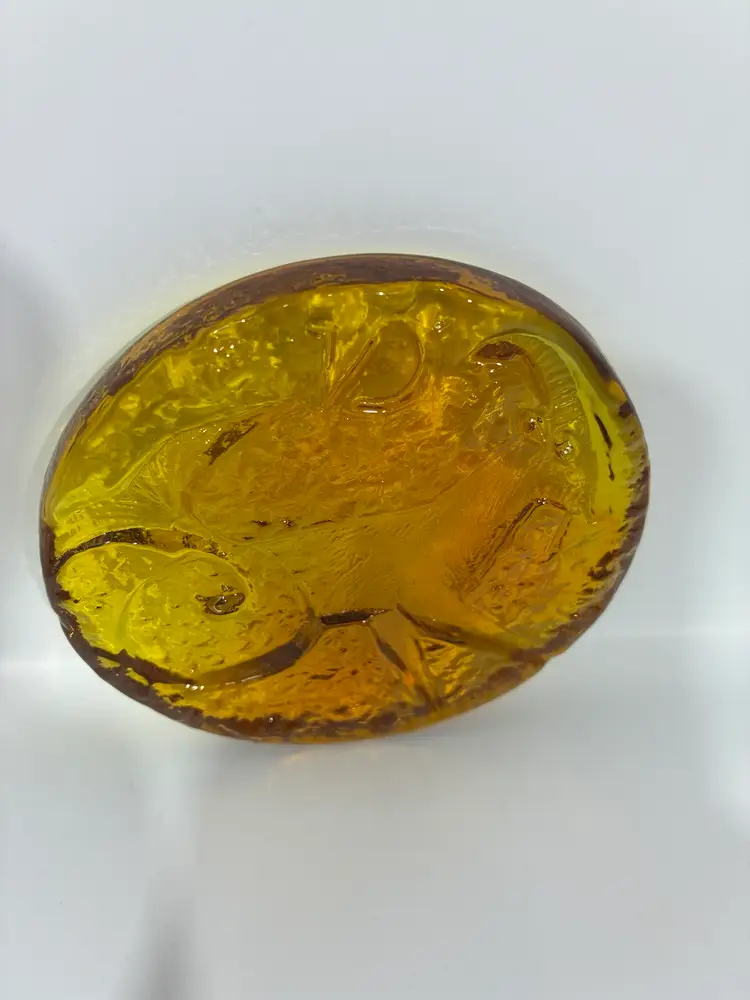 Glowy! Vintage Blenko Art Glass Capricorn Zodiac Amber Glass Paperweight 4”