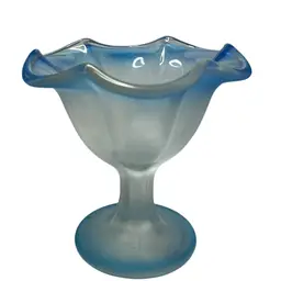 Vintage Blue Opalescent Frosted Glass
Candy Dish “compote”