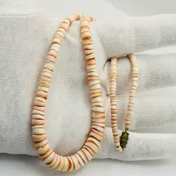 VTG Red Lip Heshi Shell Necklace Santa Domingo Graduated Bead Necklace 70s