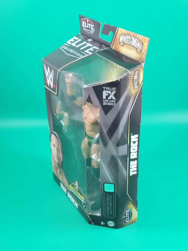 The ROCK WWE Elite Wrestlemania Action Figure - Mean Gene Okerlund BAF / BOX DAMAGE