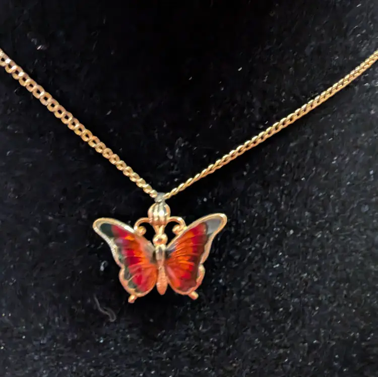 Vintage Beau Sterling Enamel Butterfly Necklace