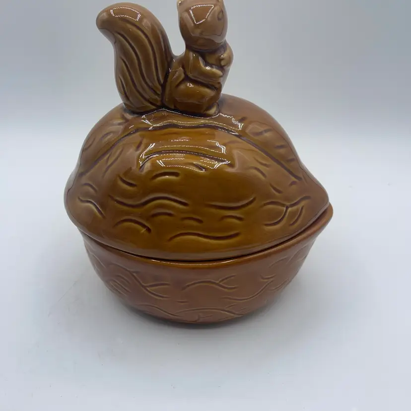 Vintage squirrel on nut cookie jar - kitsch cottage core kitchen decor