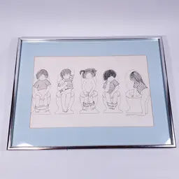 Vintage JULIE CORSOVER 1973 Lithograph Print Whimsical Child BATHROOM WALL DECOR