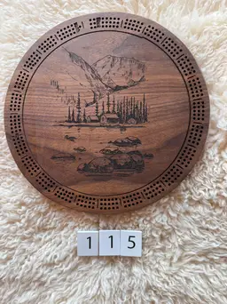 Round Walnut Cribbage Board -115