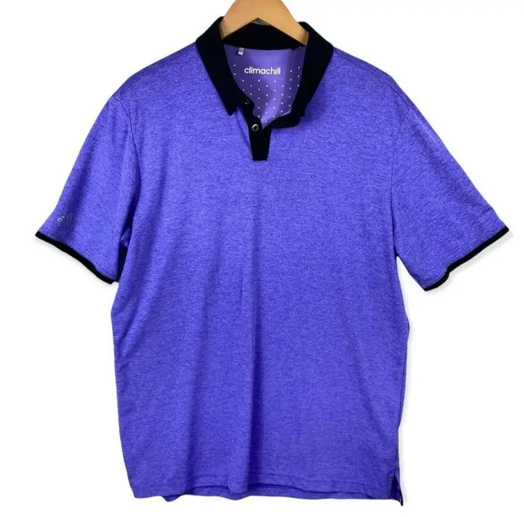 Adidas Iconic Climachill Purple and Silver Performance Golf Polo-Medium