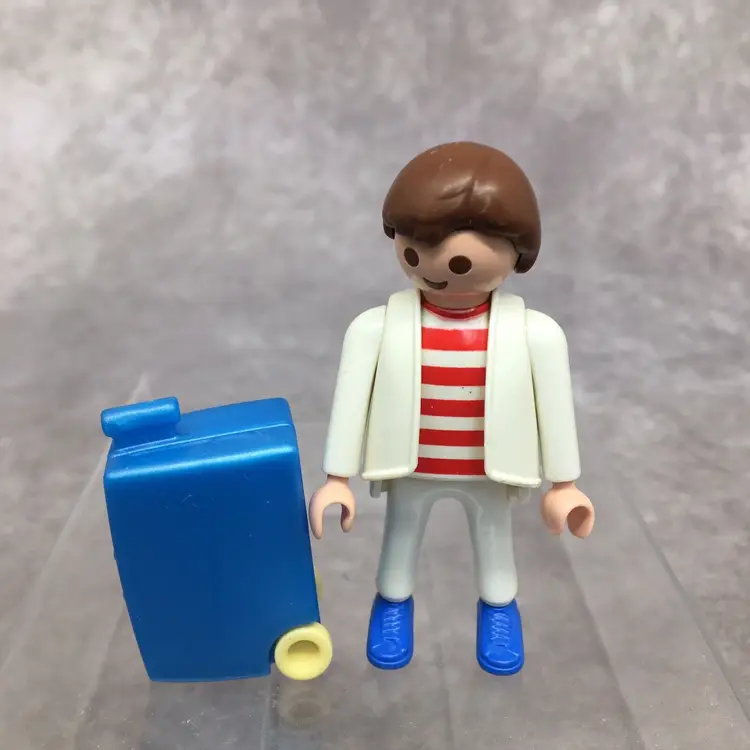 Playmobil Male Figure in White Suit w/ Rolling Suitcase-Traveling