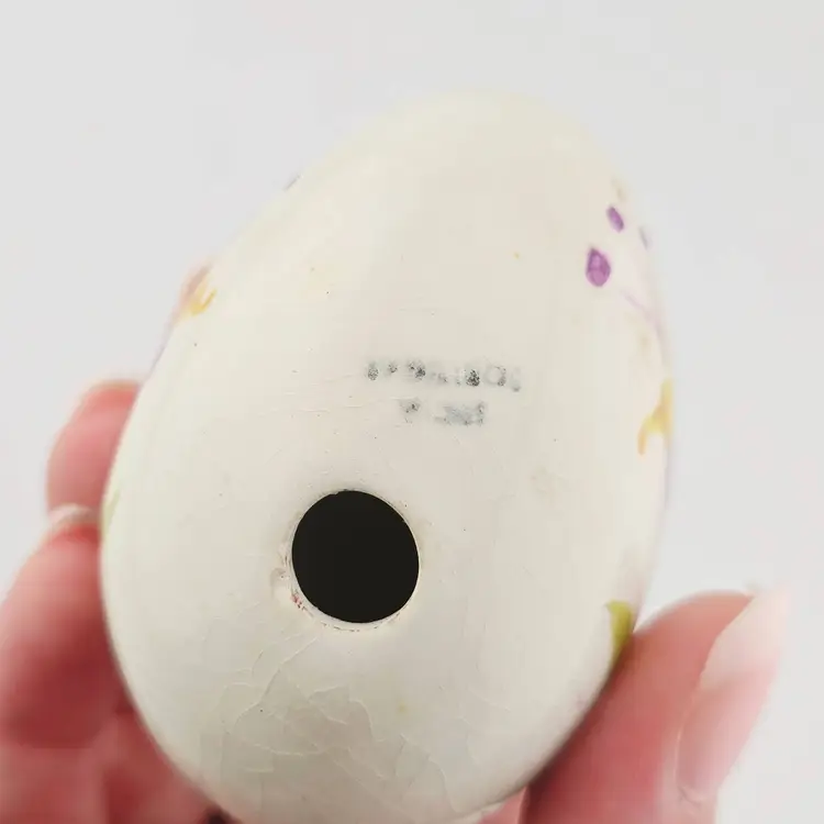 Vintage Hand-Painted Portugal Ceramic Floral Egg