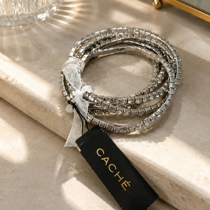 Cache Set 5 Bling Stretch Sparkly Bracelets Silver $34 MSRP NWT 70% Off