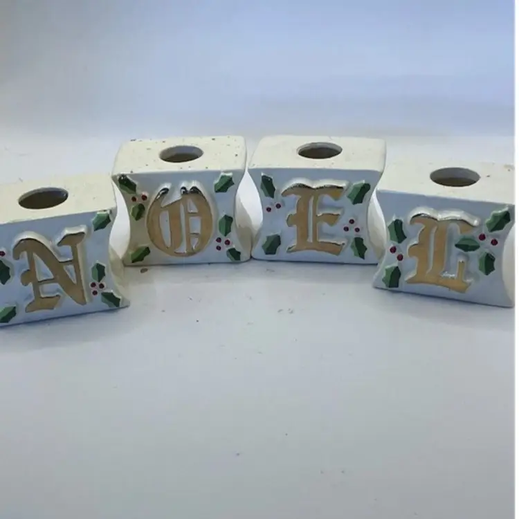 VintageO'Henry NOEL candle holders 1979 Christmas Holiday Ceramic Holly Leaf