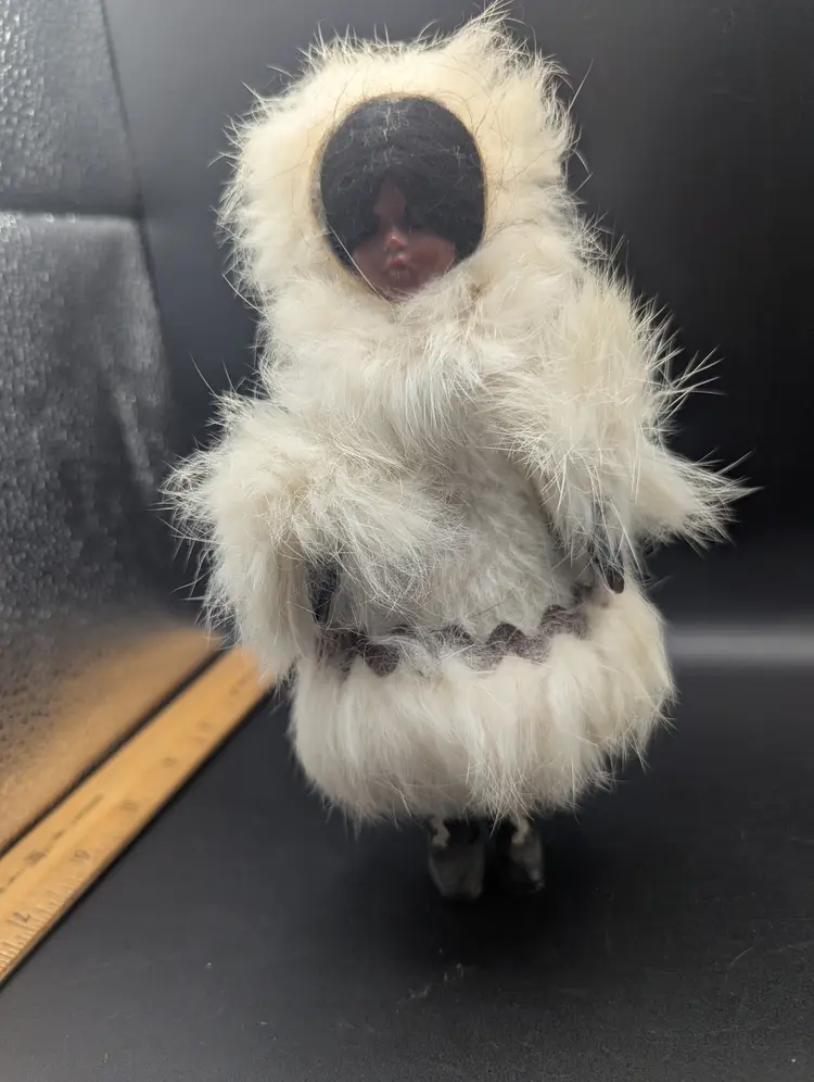 Vintage Carlson Inuit Doll Eskimo Girl Native Alaskan Real Fur