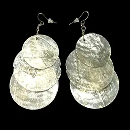 3-1/4” Off White Silvery Shiny Translucent Capiz Shell Chandelier Earrings. Hardware Is Silver-Tone.