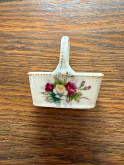 Vintage Mini Porcelain Basket with Floral Design – Hand Painted Japan Trinket Basket
