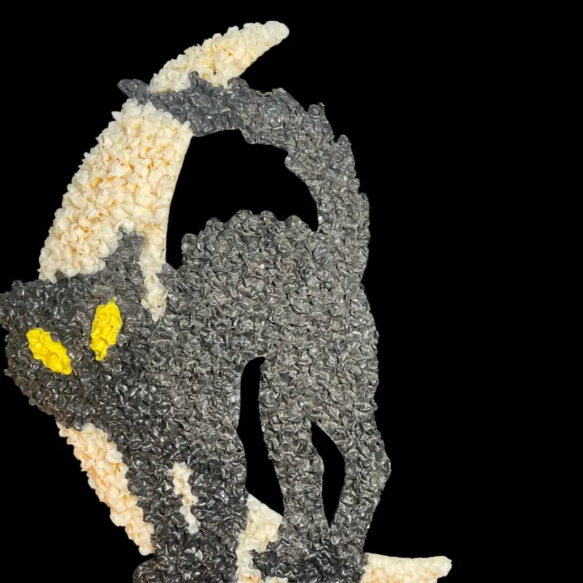 1970s - 1980s Plastic Popcorn Halloween Black Scaredy Cat in Crescent Moon