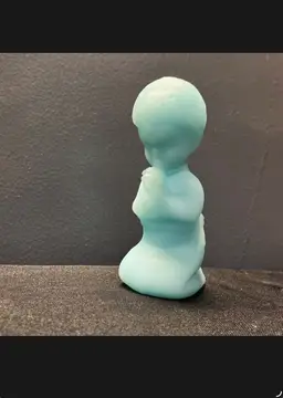 Vintage Fenton Blue Satin Glass Praying Boy Figurine Original Label