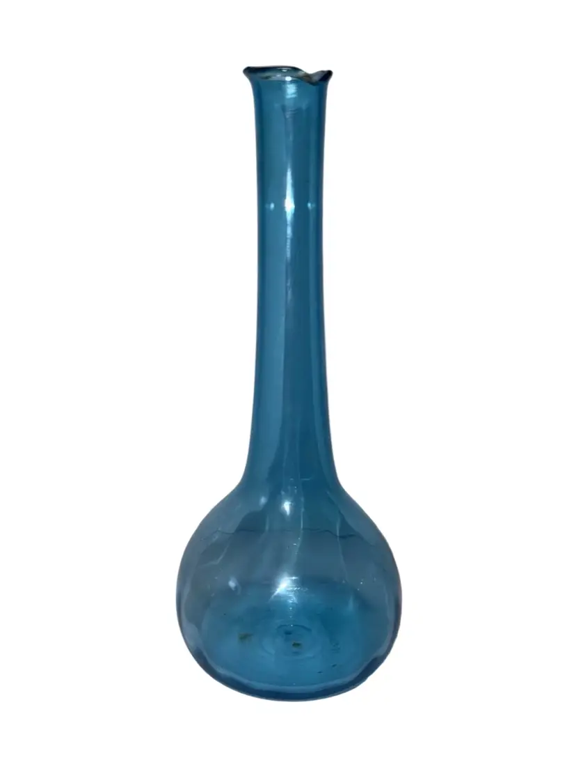 True Blue Art Glass Swung Glass Vase Signed 7” Vintage 1995 K Dahl Glass Vintage