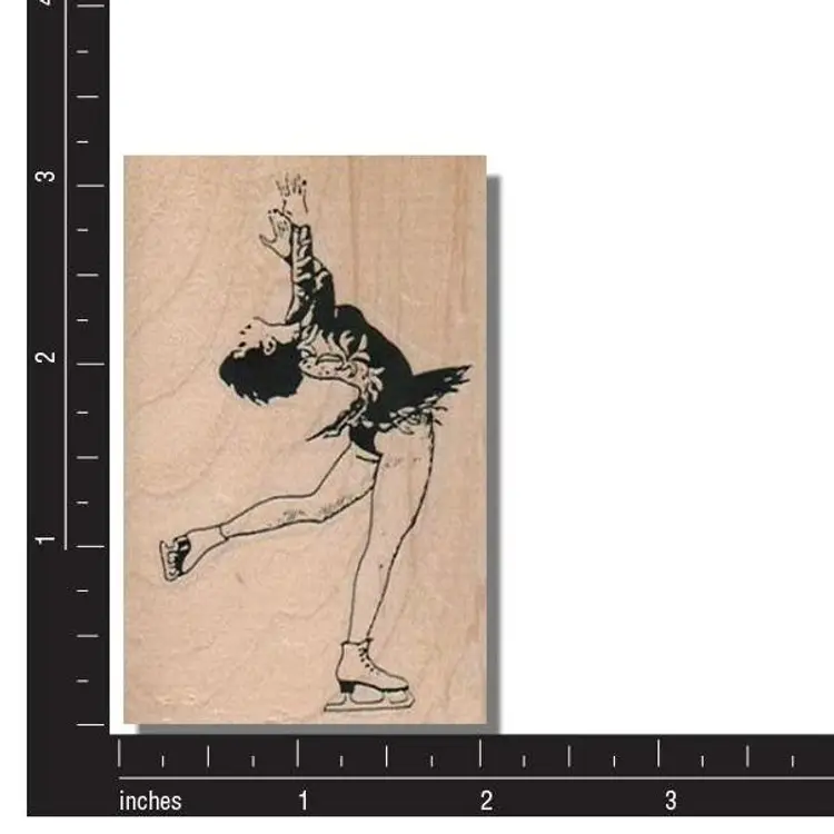 Figure Skater Bending Back Rubber Stamp - Graceful Girl Ice Skating