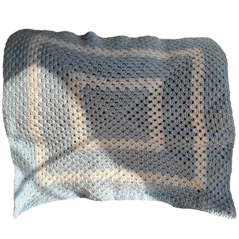 Blue And White Baby Afghan Handmade New