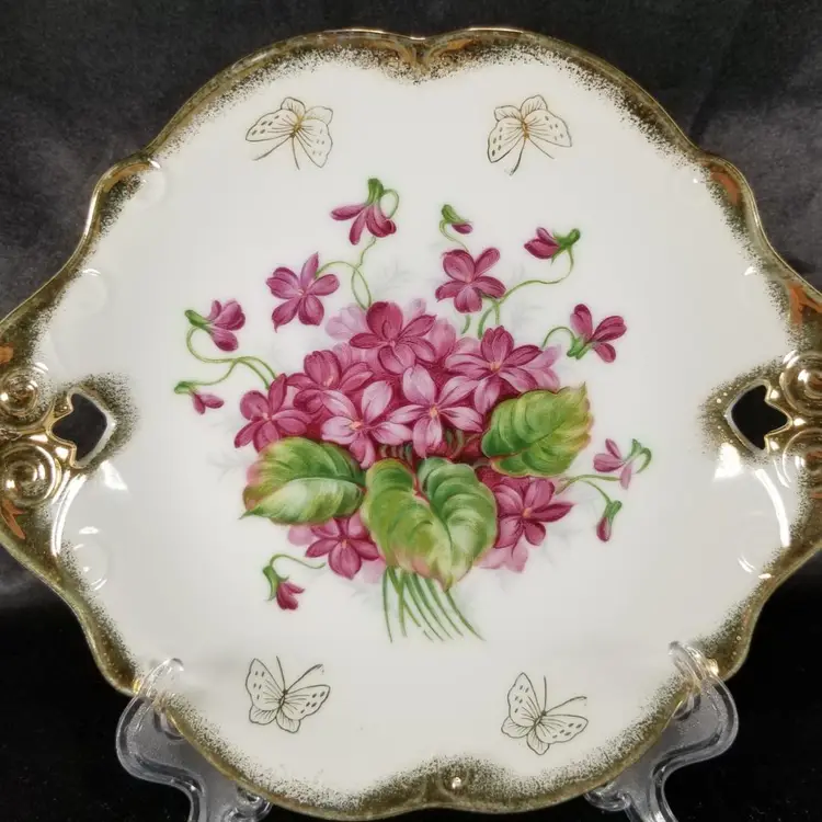 Vintage Trimont Ware Violet & Butterfly Shallow Porcelain Bowl