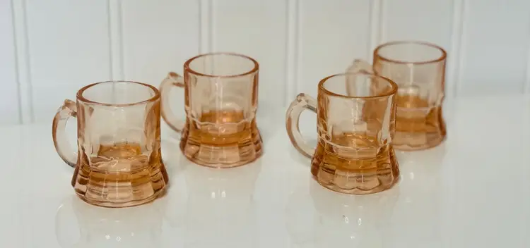Federal Mini Mugs Pink Depression Glass Vintage 1930s Shot Glasses Set of 4