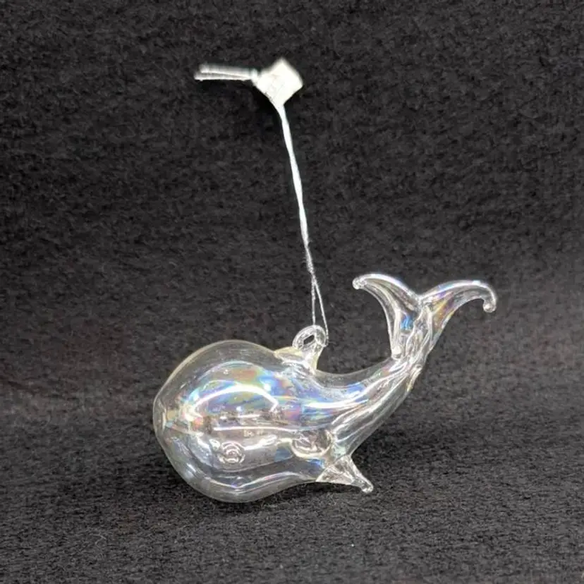 Vintage Alessandra Handblown Iridescent Glass Whale Ornament Christmas Holiday