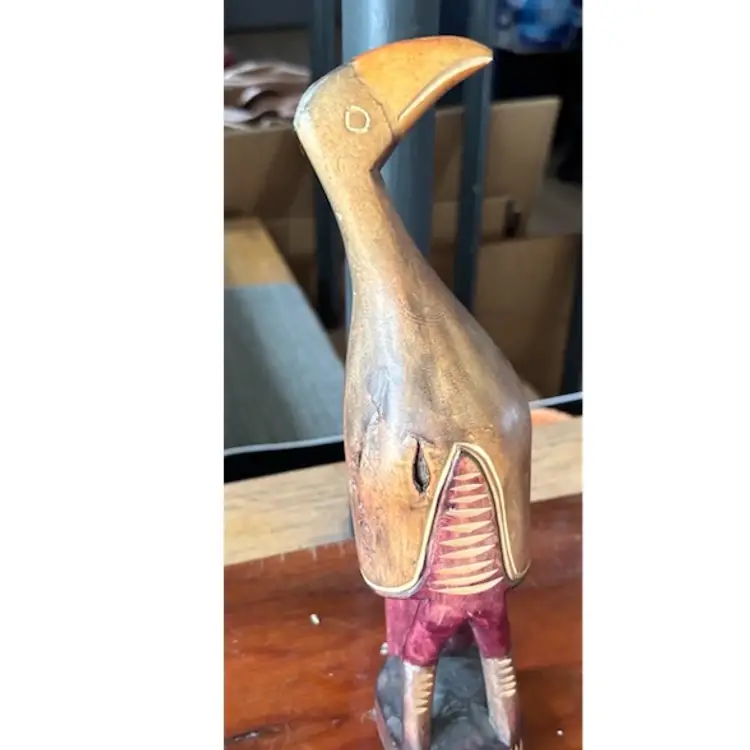 Hand Carved Wooden Bird, Ochre, Aboriginal?- Tiwi Islands?