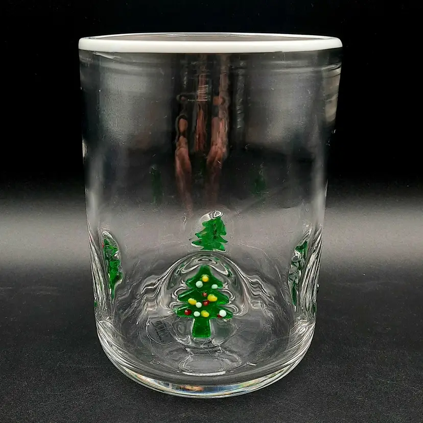 Anthropologie Christmas Tree Applied Fused Glass Icon Drinking Glass Candle Holder