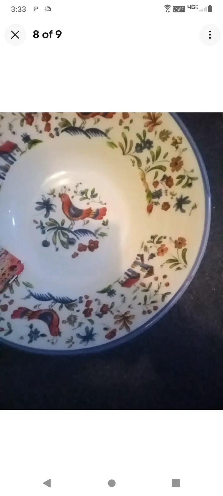 CERAMICA CUORE Large Floral Bird Bowl Made In Italy 12 1/4 X 3 1/5