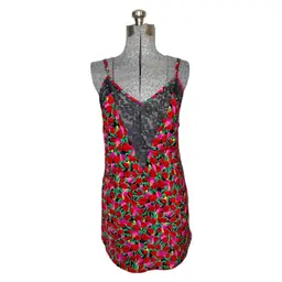 Vintage Gold Label Victoria’s Secret Bold Floral Black Lace Deep V Slip Nightie