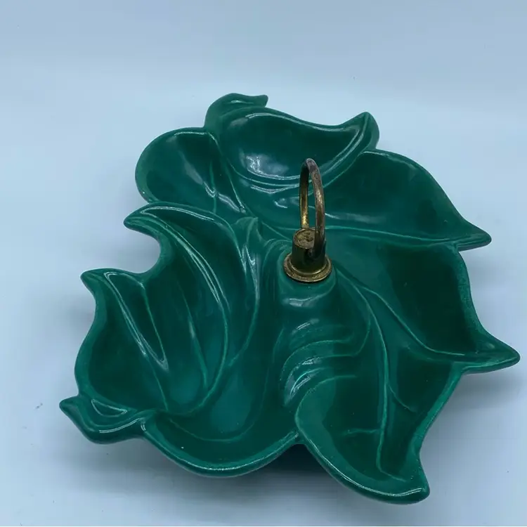 #4801  USA Tidbit Green Glaze  MCM Serving Dish Pottery