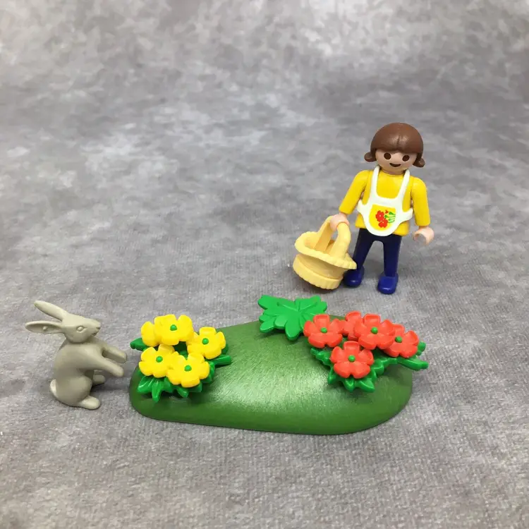 Playmobil Child w/Basket + Flowers and Rabbit