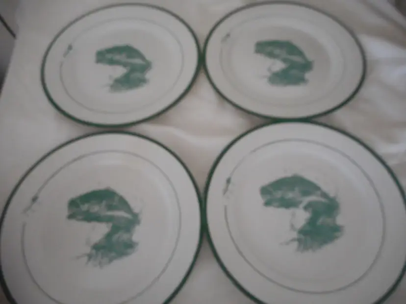 Green Fish BASS PRO SHOPS Stoneware JON Q. WRIGHT set of 7 Lunch Salad PLATES 8"
