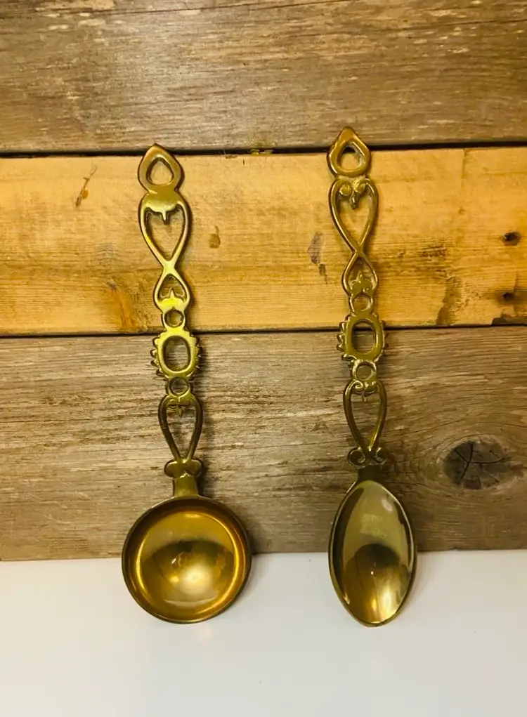 Vintage Brass Serving Spoons Wall Decor Cottage Rustic Farmhouse