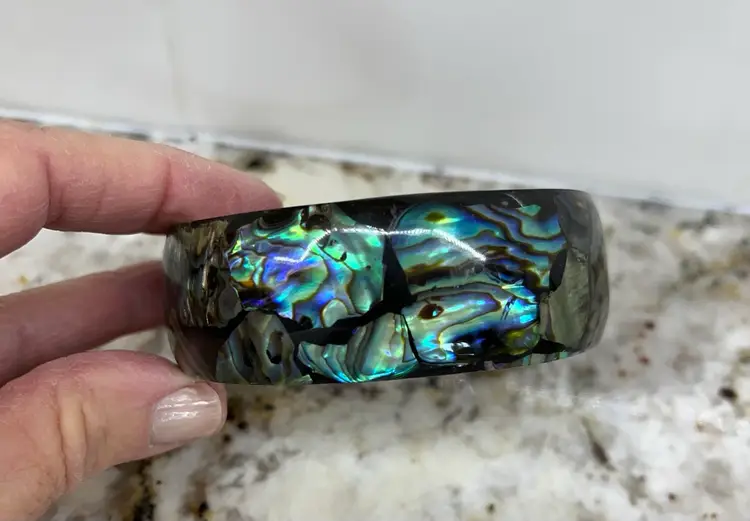 Vintage Genuine Paua Shell Bangle Bracelet, New Zealand